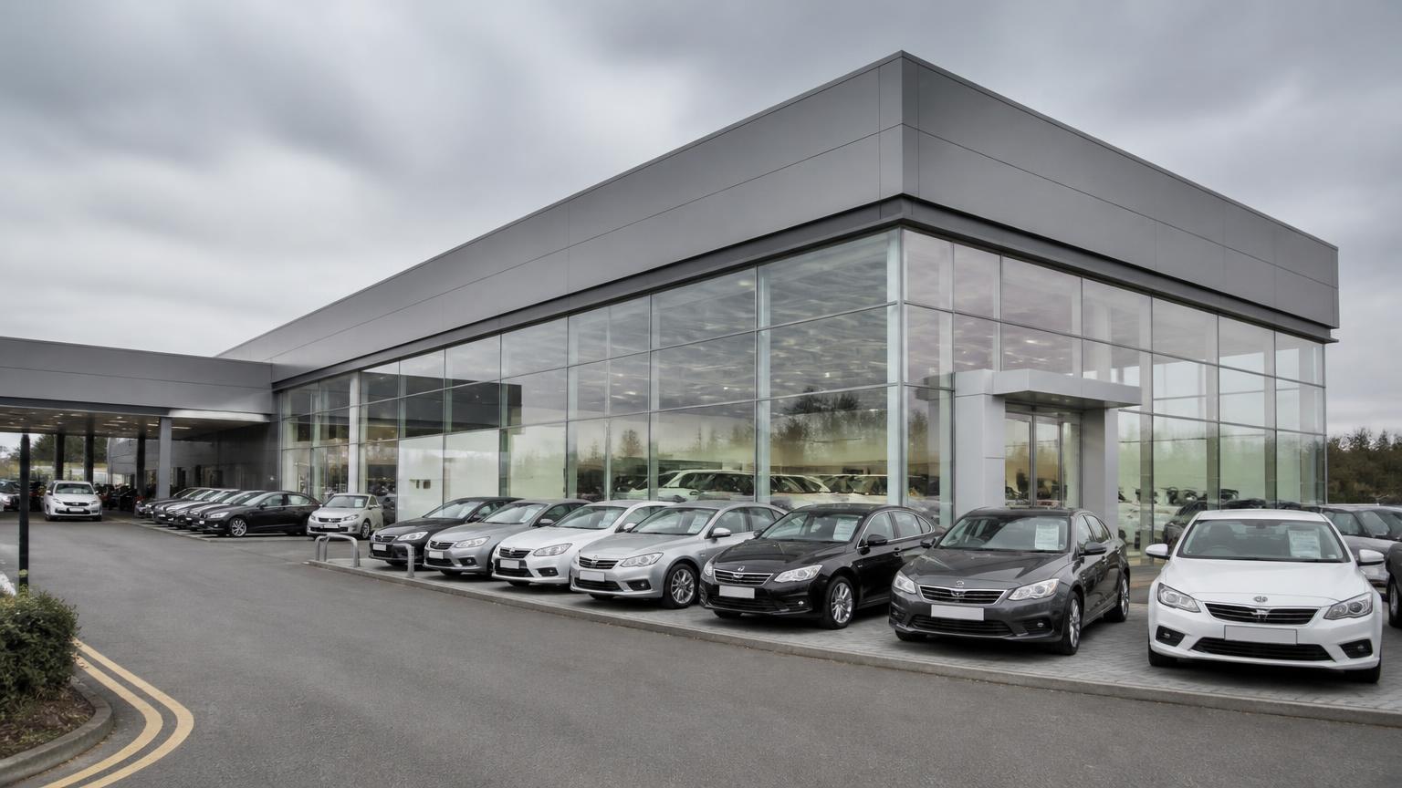 Modern car dealership showroom and forecourt of the type assessed across the eight-site dealership programme