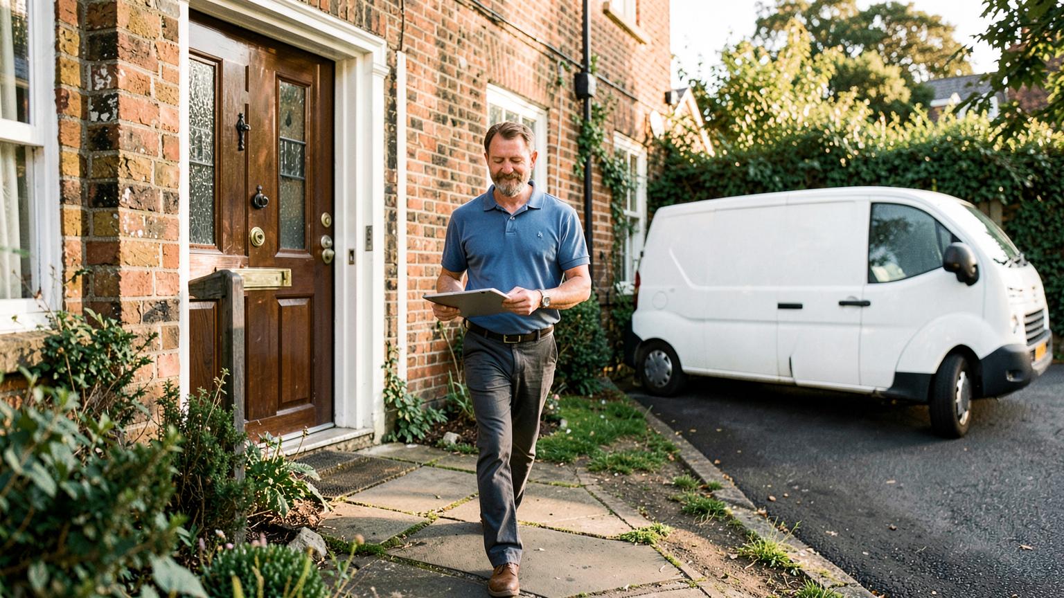 Energy assessor working quickly through a property survey for a same-day EPC