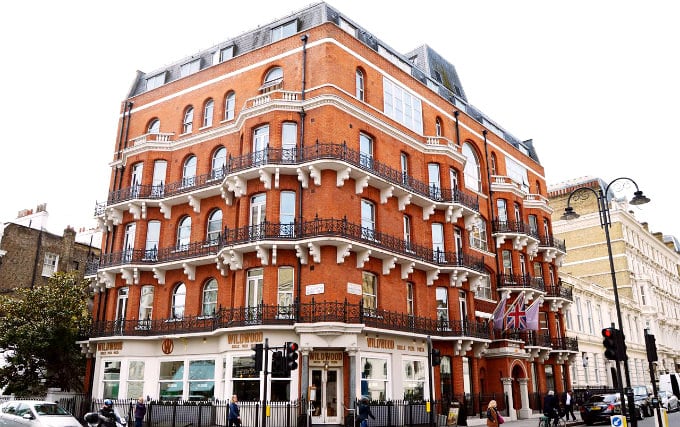 White stucco period mansion building in South Kensington housing luxury serviced apartments