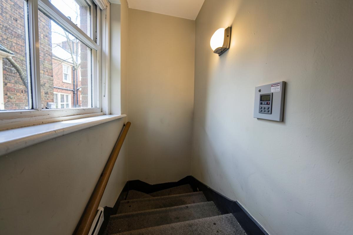 Communal stairwell and entrance lobby of a London block of flats