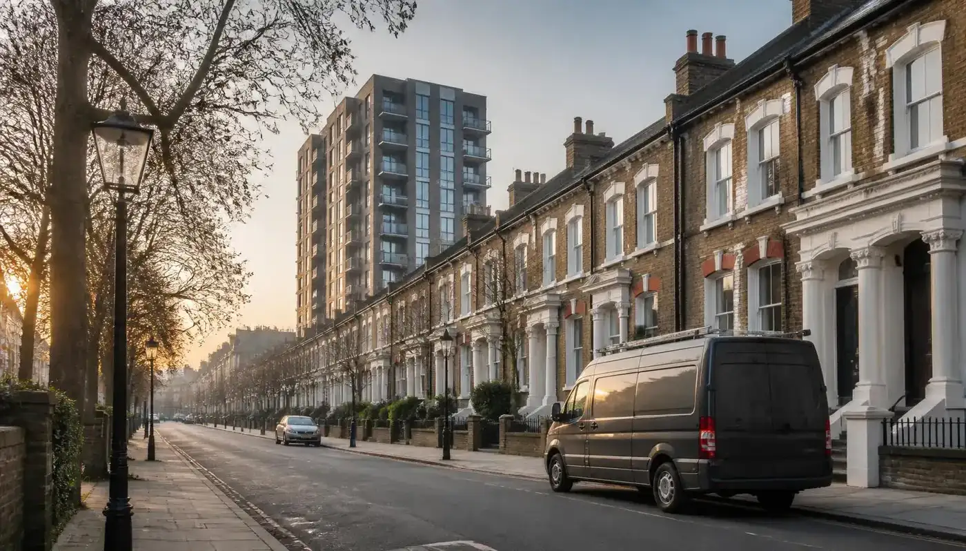 London skyline and residential streets across the areas we cover