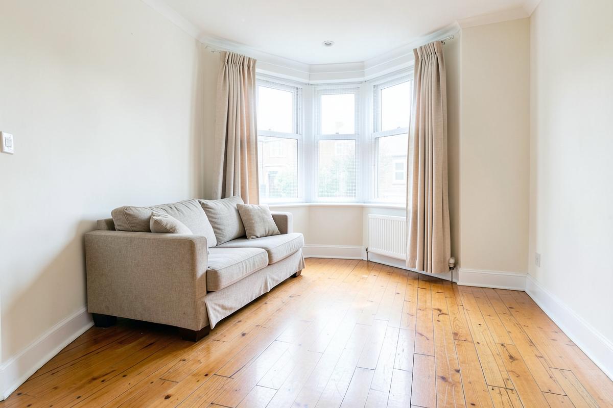 Bright empty London living room prepared for viewings